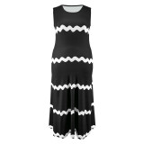 EVE Plus Size Stripe Print Sleeveless Midi Dress GDAM-218370