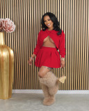 EVE Long Sleeve Backless Tops And Pleated Skirt 2 Piece Set QXLB-10080
