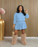 EVE Long Sleeve Backless Tops And Pleated Skirt 2 Piece Set QXLB-10080