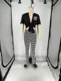 EVE Tie Up T Shirts And Stripe Pants 2 Piece Set QXLB-10052