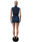 EVE Fashion Sleeveless Drawstring Denim Mini Dress MEM-88574