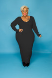 EVE Plus Size Solid Color V Neck Solid Slim Maxi Dress WY-7119