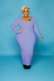 EVE Plus Size Solid Color V Neck Solid Slim Maxi Dress WY-7119