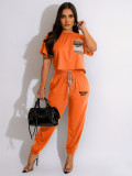 EVE Casual Color Block Short Sleeve Two Piece Pants Set YUF-10085