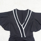 EVE Ruffle Sleeve V-Neck Colorblocking Dress YF-10723