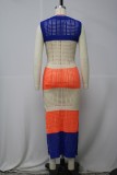 EVE Color Block Knits Mesh Sleeveless Maxi Dress YS-2403