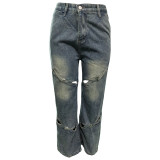 EVE Fashion Holes Straight Jeans WAF-77651