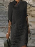 EVE Casual Solid Color Half Sleeve Midi Dress MUKF-2011