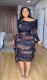 EVE Printed Pleated Slim Lace Midi Dress NY-10740