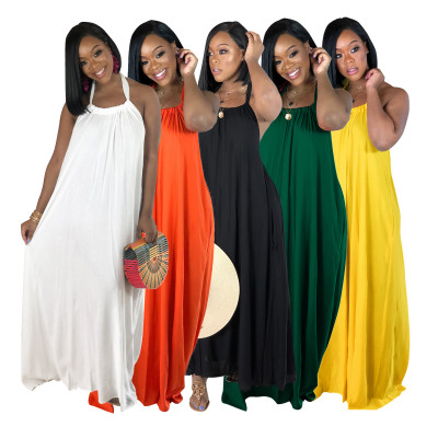 EVE Solid Color Sleeveless Halter Maxi Dress AIL-273