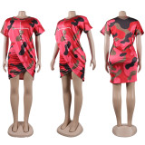 EVE Fashion Print Short Sleeve Irregular Dress FSXF-530