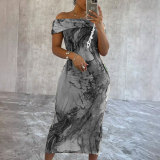 EVE One Shoulder Print Sleeveless Midi Dress NY-10751
