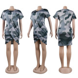 EVE Fashion Print Short Sleeve Irregular Dress FSXF-530