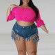 EVE Plus Size Denim Tassel Shorts GDAM-8012