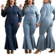 EVE Plus Size Zipper Lapel Flare Jumpsuit GDAM-218330