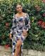 EVE Casual Print Long Sleeve Split Midi Dress QODY-6008