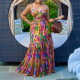 EVE Plus Size Sexy Print Sling Big Swing Maxi Dress GCZF-8465