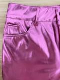 EVE Metallic Glossy Small Flared Leather Pants QODY-6014