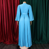 EVE V Neck Press Pleated Big Swing Gown Long Dress GCZF-C8478