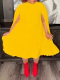 Cape Loose Pressure Pleat Midi Dress GCZF-8546
