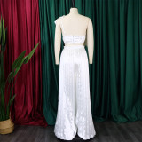 EVE Slant Shoulder Backless Ruffle Top Wide Leg Pants Set GCZF-8518