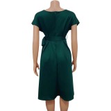 EVE V-neck Pleated Tie Up Sexy Midi Dress GCZF-8483