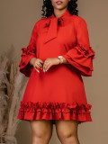 EVE Solid Color Stacked Sleeve Lace-Up Ruffle Dress GCZF-8570