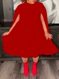 Cape Loose Pressure Pleat Midi Dress GCZF-8546