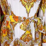 EVE Printed Long Sleeve Belt Pressed Pleat Maxi Dress GCZF-8555