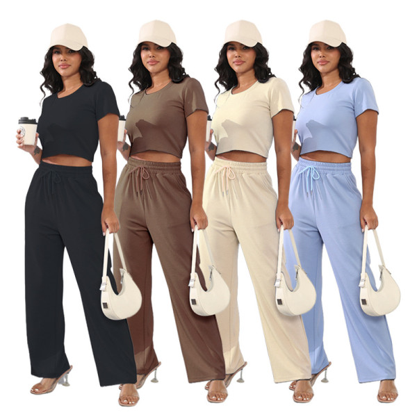 EVE Casual Short Sleeve Solid Two Piece Pants Set SSNF-211433