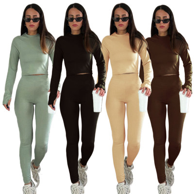 EVE Solid Color Long Sleeve Tight 2 Piece Pants Set SSNF-211417