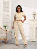 EVE Casual Short Sleeve Solid Two Piece Pants Set SSNF-211433