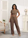 EVE Casual Short Sleeve Solid Two Piece Pants Set SSNF-211433