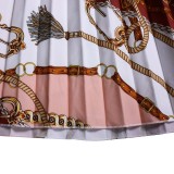 EVE Long Sleeve Print Tie Up Pleated Maxi Dress GCZF-8463