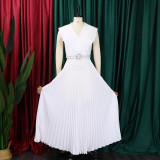 EVE Fashion Ruffled Pleated Maxi Dress(With Belt) GCZF-8486P