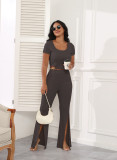 EVE O Neck Tops And Split Loose Pants Two Piece Set SSNF-211432