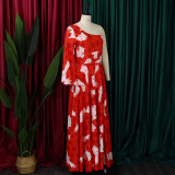 EVE Single Shoulder Long Sleeve Print Maxi Dress GCZF-8495