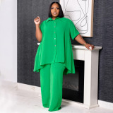 EVE Plus Size Solid Color Loose Two Piece Pants Set NNWF-7994