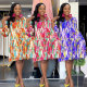 EVE Print Patchwork Lantern Sleeve Casual Dress NY-10769