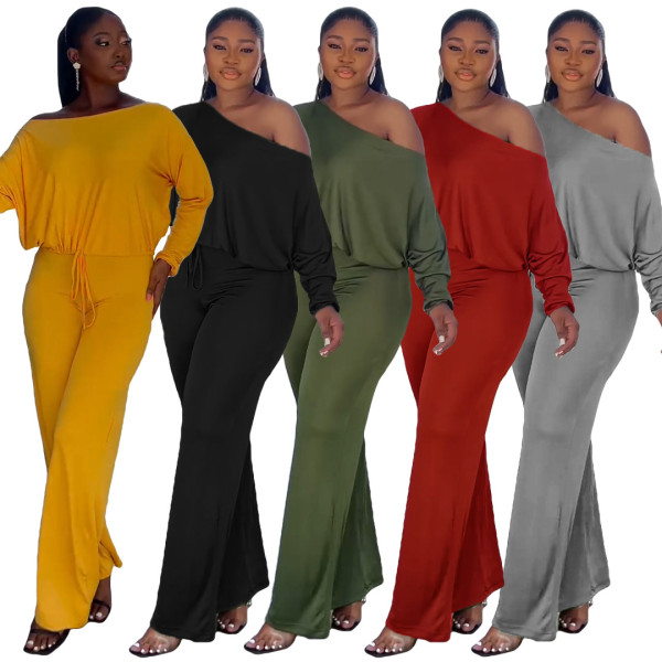 EVE Casual Solid Color Bat Sleeve Drawstring Jumpsuit YS-2407