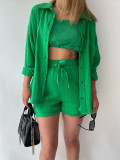EVE Solid Color Long Sleeve Shirt Two Piece Shorts Set MIL-T107