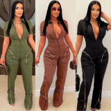 EVE Short Sleeve Zipper Slim Jumpsuit NY-3172