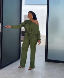 EVE Casual Solid Color Bat Sleeve Drawstring Jumpsuit YS-2407