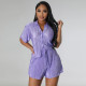 EVE Solid Color Press Pleated Casual 2 Piece Shorts Set MIL-T102