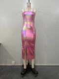 EVE Gradient PU High Split Wrap Midi Dress OD-8662