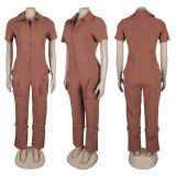 EVE Short Sleeve Zipper Slim Jumpsuit NY-3172