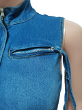 EVE Short Sleeve Drawstring Zipper Denim Mini Dress CM-8715