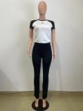 EVE Color Block Sports Yoga Short Sleeve Two Piece Set QODY-6031