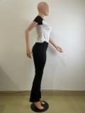 EVE Color Block Sports Yoga Short Sleeve Two Piece Set QODY-6031