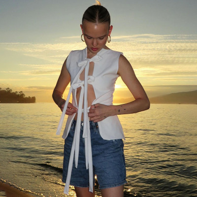 EVE Fashion Sleeveless Tie Up Hollow Tops FL-YY24068